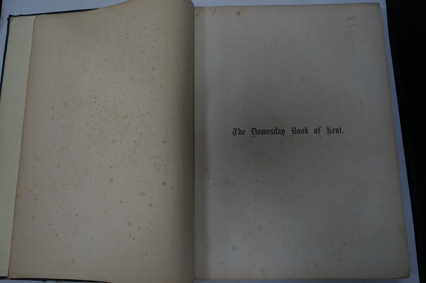 The Domesday Book of Kent. With translation, notes, and appendix. By the Rev. Lambert Blackwell Larking ... title in red and black, 28 facsimile plates in red and black; (?) original morocco backed cloth, gilt lettered s